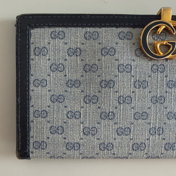 Gucci Black Gray Blue Gold Vintage Women's Wallet - Made in Italy - Picture 4 of 16